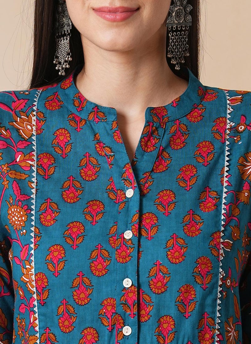 جلو باص طقم كورتا نسائي مطبوع بالزهور من جلوبس مع بنطلون مستقيم - Image 5